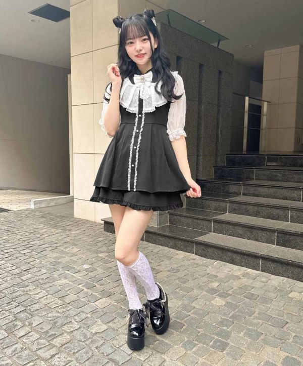 ROJITA 蕾絲荷葉邊套裝 上衣+褲子 黑色 / F碼 