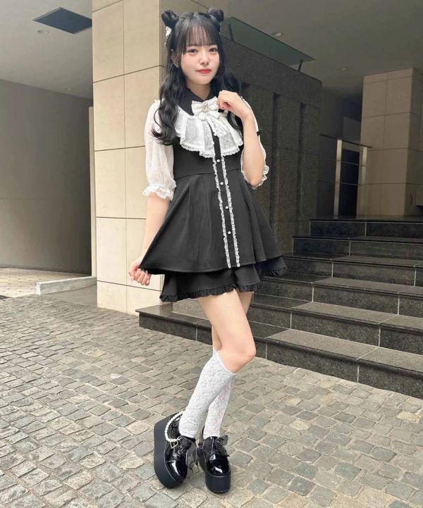 ROJITA 蕾絲荷葉邊套裝 上衣+褲子 黑色 / F碼 