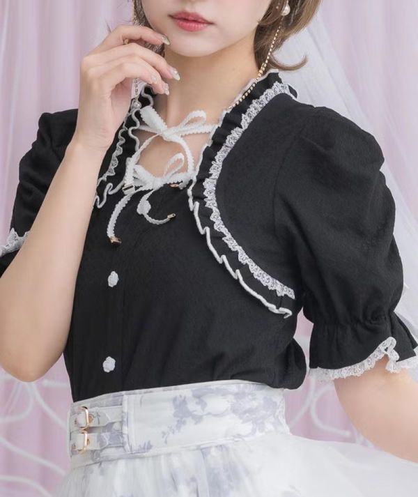 ROJITA 雙蝴蝶結披肩式上衣 黑色 / 白色 / F碼 