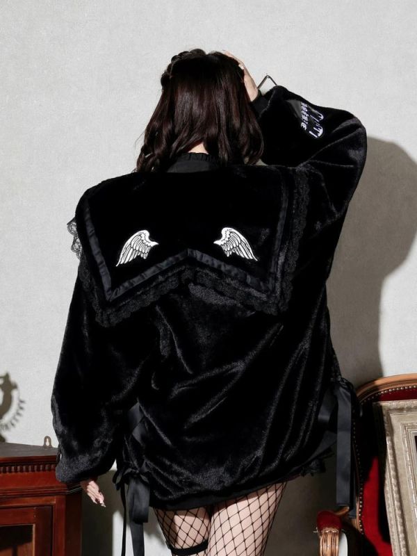 NOEMIE 哥德風綁帶毛絨外套 白色 / 黑色 / M碼 