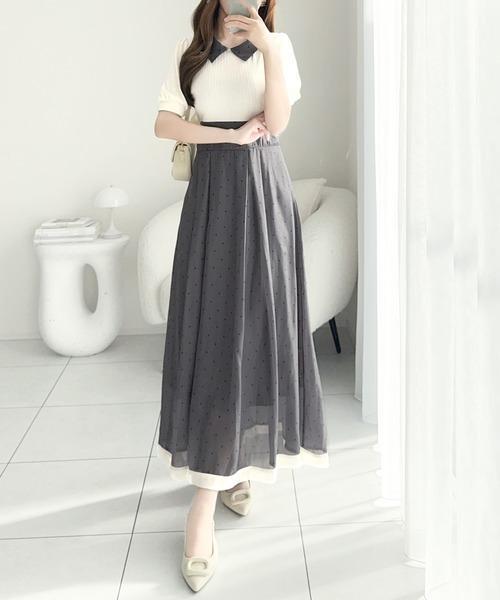 mily bilet 波點配色拼接長洋裝 米白色 / 黑色 / M碼 / L碼 