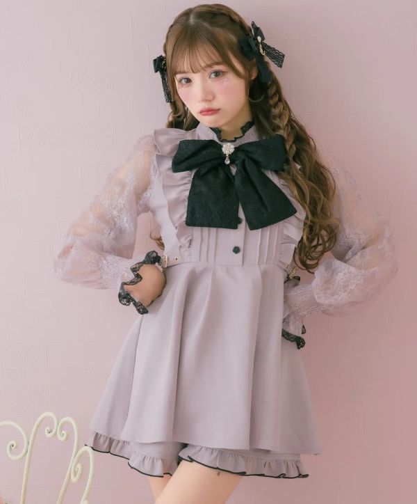 ROJITA 蕾絲袖子大蝴蝶結套裝 黑色 / 粉色 / 淺褐色 / F碼 