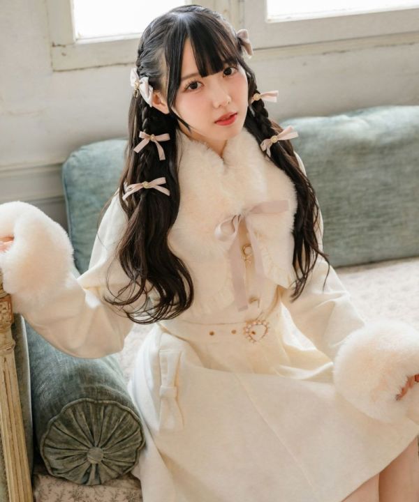 ROJITA 毛絨披肩蓬鬆袖外套 粉色 / 白色 / F碼 