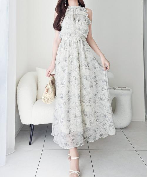mily bilet 美式削肩蝴蝶結領帶洋裝 米白 / 格紋 / M碼 / L碼 