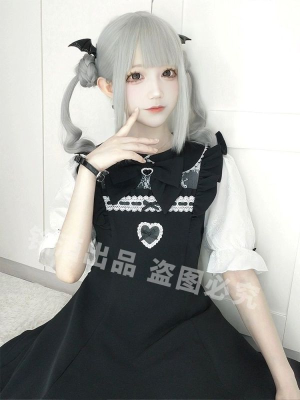 銘酒學園 AngelShare 蕾絲邊短袖洋裝套裝 洋裝+褲子 黑色 / M碼/ L碼 ﻿ 