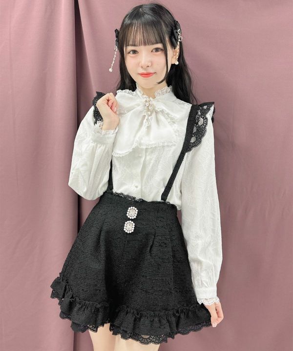 ROJITA 吊帶毛絨褲裙 黑色 F碼 