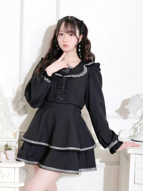 NOEMIE 荷葉邊洋裝 純黑 / 格紋 M碼 