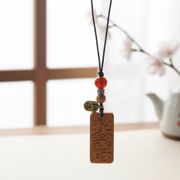 招財貓木牌吊飾(黃褐) 