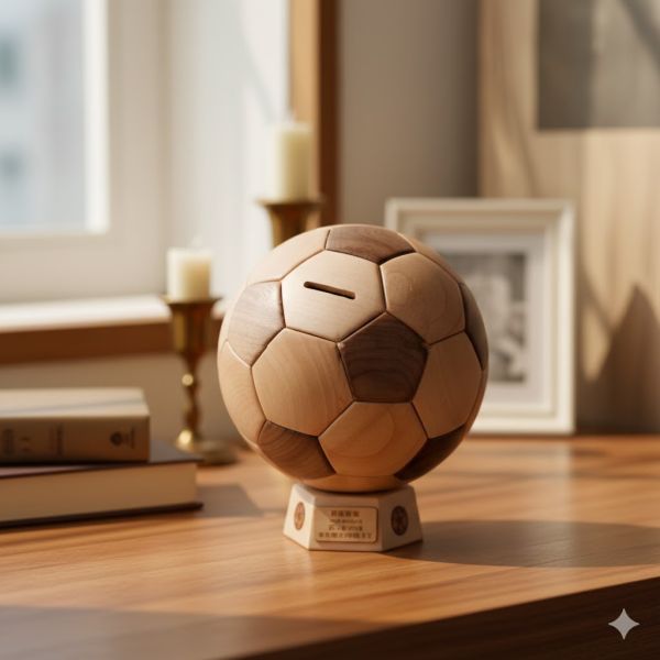 榫卯實木足球存錢筒 