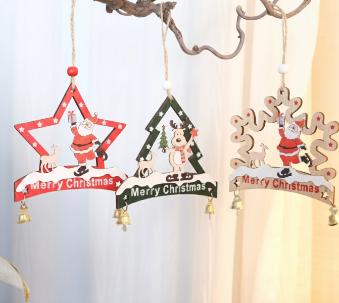 木質聖誕鈴噹掛件三件套 