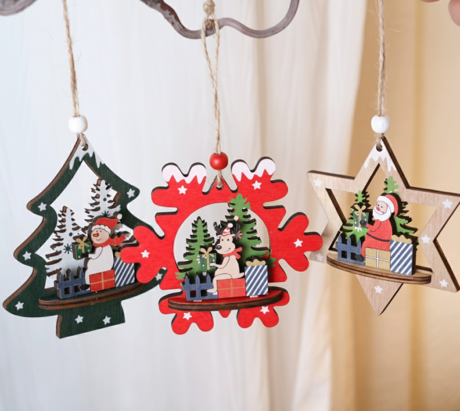 木質立體聖誕掛件三件套 