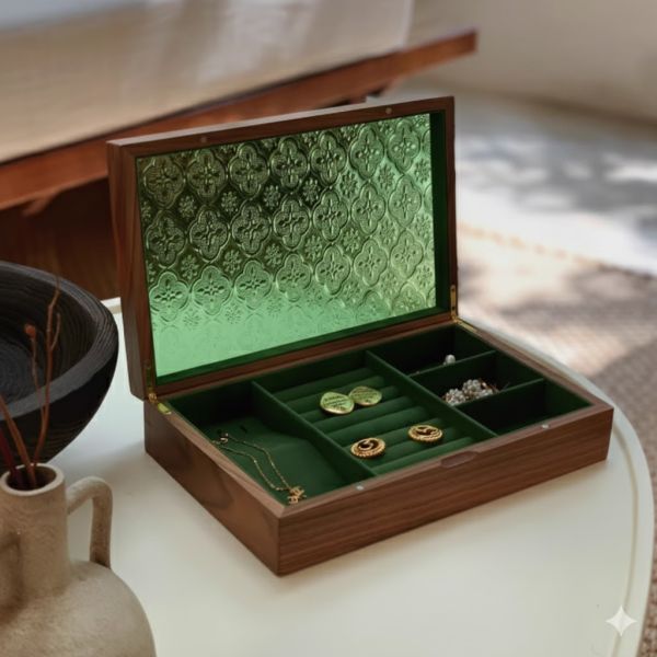 實木海棠玻璃首飾盒 
