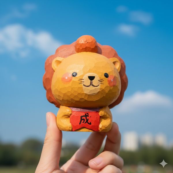 心想獅橙手工木雕桌面擺飾 