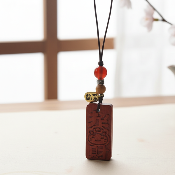 招財貓木牌吊飾(紅棕) 