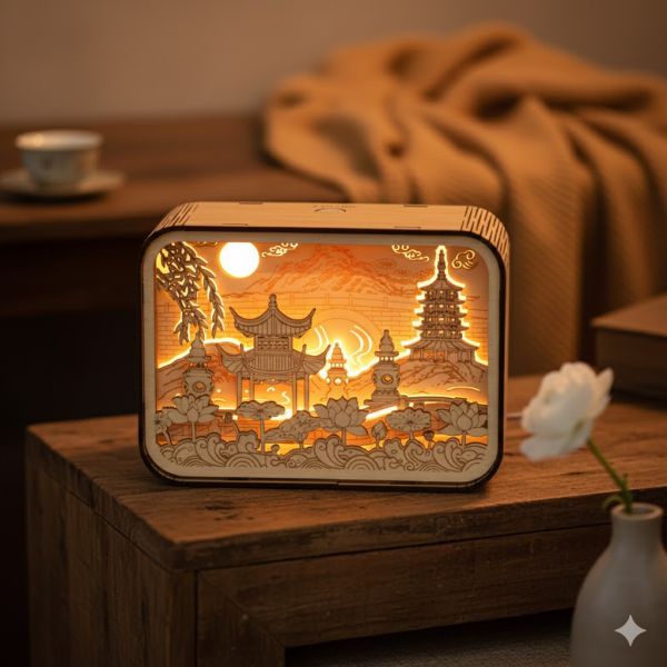 景點立體木雕小夜燈 
