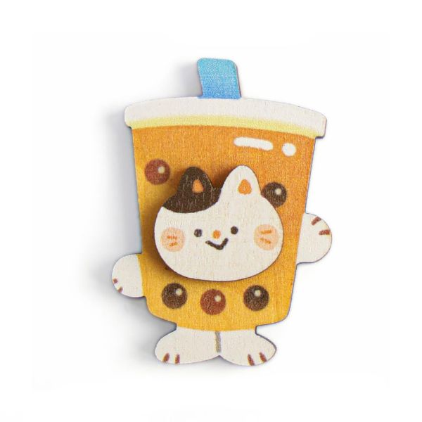 珍奶小貓木質磁鐵 #台味生活#印刻磁鐵#木質磁鐵#貓貓地瓜球#珍奶小貓