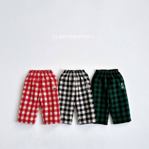 Vivid-i/格紋長褲/刺繡/熊熊/居家/外出/好搭配/3色/預購 Vivid-i/格紋長褲/熊熊/居家/外出/好搭配/3色/日常穿搭/正韓童裝/韓國童裝/童裝/秋裝