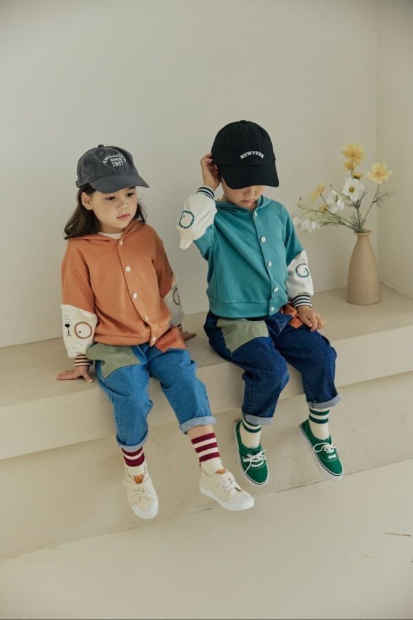 Orange mom/長袖帶帽外套/袖子眼鏡熊 Orange mom/長袖帶帽外套/袖子眼鏡熊/正韓童裝/秋裝/外套