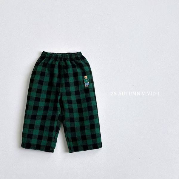 Vivid-i/格紋長褲/刺繡/熊熊/居家/外出/好搭配/3色/預購 Vivid-i/格紋長褲/熊熊/居家/外出/好搭配/3色/日常穿搭/正韓童裝/韓國童裝/童裝/秋裝