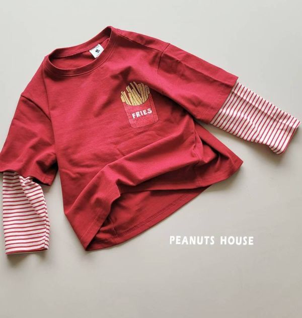 Peanuts house 花生家/長袖上衣/袖子條紋/薯條/拼接/美式 Peanuts house 花生家/長袖上衣/袖子條紋/薯條/拼接/美式/正韓童裝/秋裝