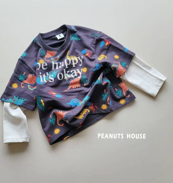 Peanuts house 花生家/長袖上衣/恐龍/拼接/美式風 Peanuts house 花生家/正韓童裝/短袖上衣/袖子蕾絲邊