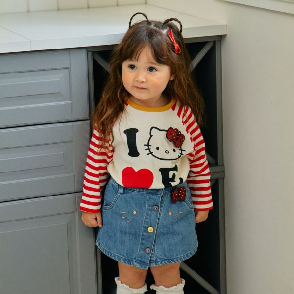 1stblue/hello kitty/上衣長袖/袖子橫條/立體蝴蝶結 1stblue/hello kitty/上衣長袖/袖子橫條/立體蝴蝶結/正韓童裝/秋裝