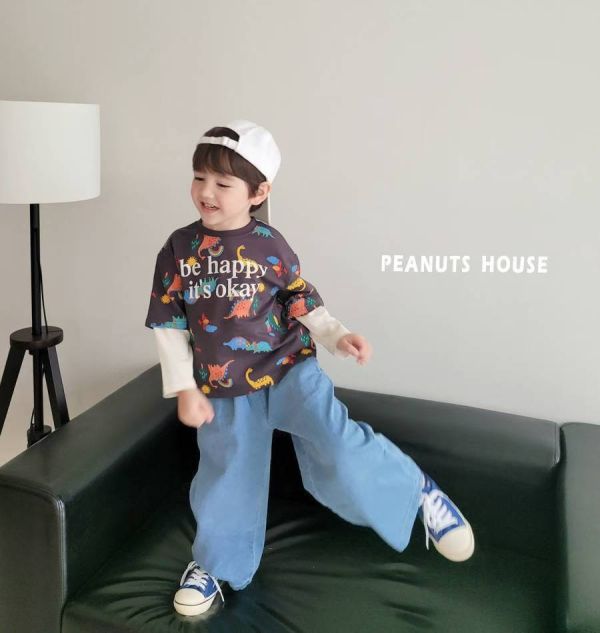 Peanuts house 花生家/長袖上衣/恐龍/拼接/美式風 Peanuts house 花生家/正韓童裝/短袖上衣/袖子蕾絲邊