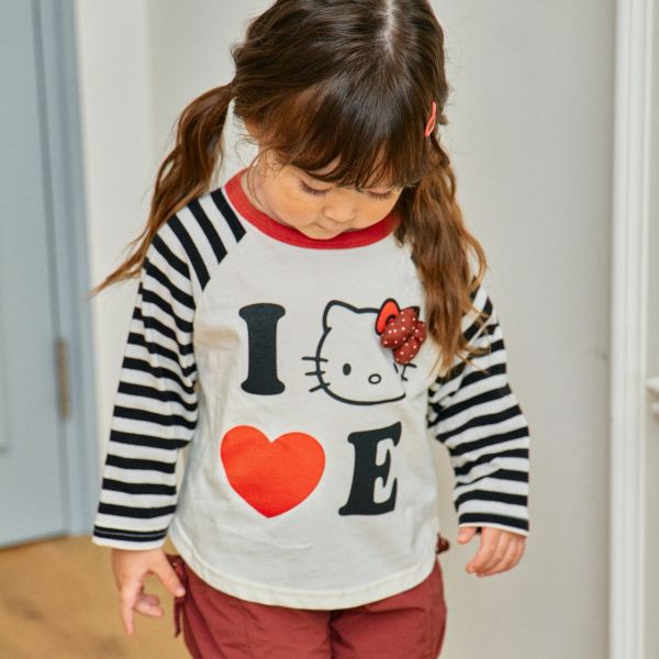 1stblue/hello kitty/上衣長袖/袖子橫條/立體蝴蝶結 1stblue/hello kitty/上衣長袖/袖子橫條/立體蝴蝶結/正韓童裝/秋裝