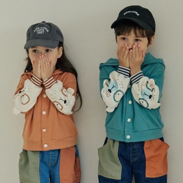 Orange mom/長袖帶帽外套/袖子眼鏡熊 Orange mom/長袖帶帽外套/袖子眼鏡熊/正韓童裝/秋裝/外套