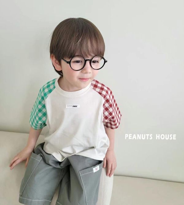 Peanuts house 花生家/2025夏/短袖上衣/撞色格紋 Peanuts house 花生家/正韓童裝/短袖上衣/撞色格紋