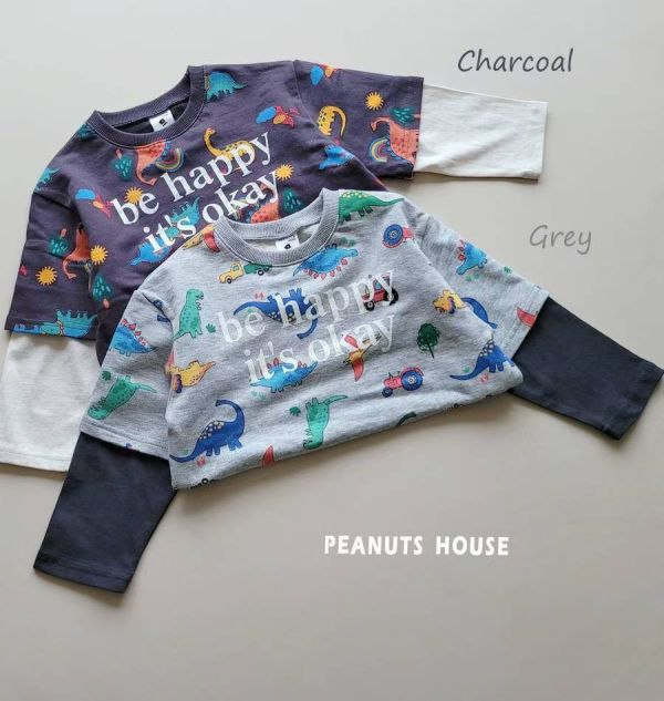 Peanuts house 花生家/長袖上衣/恐龍/拼接/美式風 Peanuts house 花生家/正韓童裝/短袖上衣/袖子蕾絲邊