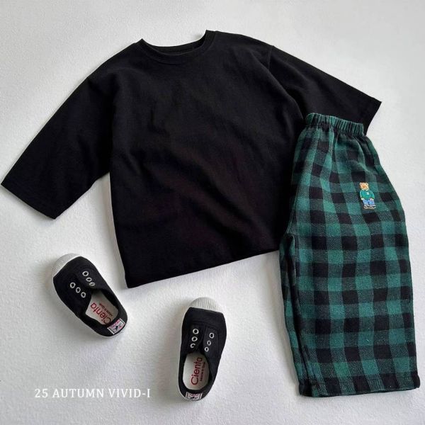 Vivid-i/格紋長褲/刺繡/熊熊/居家/外出/好搭配/3色/預購 Vivid-i/格紋長褲/熊熊/居家/外出/好搭配/3色/日常穿搭/正韓童裝/韓國童裝/童裝/秋裝