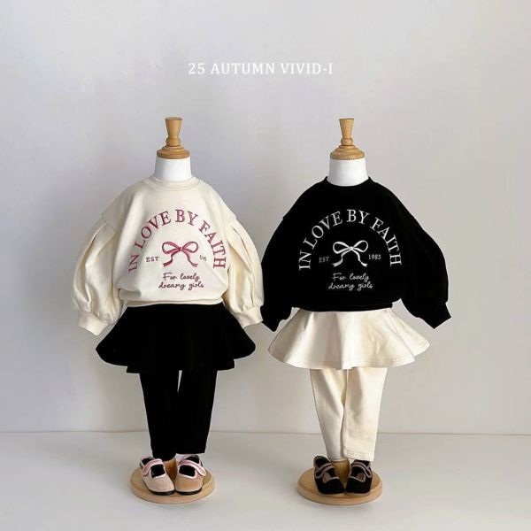 Vivid-i/長袖上衣/蝴蝶結/居家/外出/刺繡/公主長袖/3色 Vivid-i/長袖上衣/蝴蝶結/居家/外出/刺繡/公主袖/正韓童裝/韓國童裝/秋裝