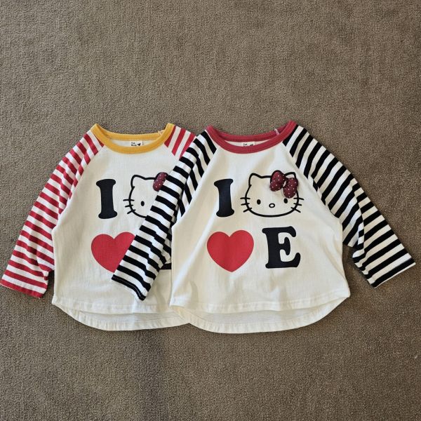 1stblue/hello kitty/上衣長袖/袖子橫條/立體蝴蝶結 1stblue/hello kitty/上衣長袖/袖子橫條/立體蝴蝶結/正韓童裝/秋裝