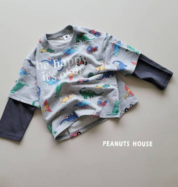 Peanuts house 花生家/長袖上衣/恐龍/拼接/美式風 Peanuts house 花生家/正韓童裝/短袖上衣/袖子蕾絲邊