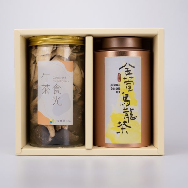 【茶食禮盒】淡雅金萱烏龍茶150g＋綜合菇菇脆片(2罐裝/盒) 