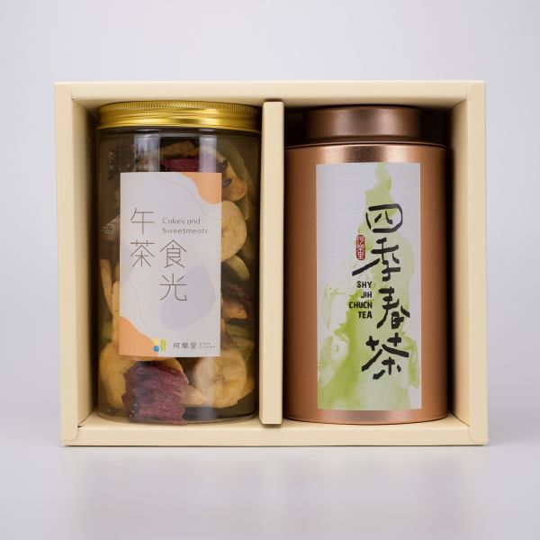 【茶食禮盒】鮮爽四季春茶150g＋綜合水果脆片(2罐裝/盒) 