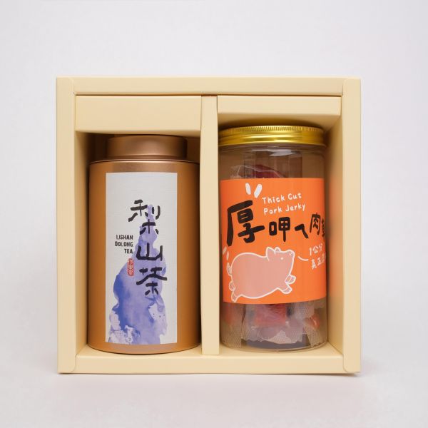 【茶食禮盒】韻雅梨山茶150g＋厚呷ㄟ肉乾(2罐裝/盒) 
