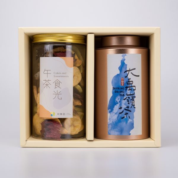 【茶食禮盒】頂級大禹嶺茶150g＋綜合水果脆片(2罐裝/盒) 