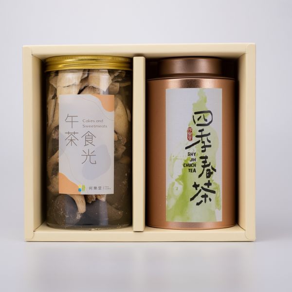 【茶食禮盒】鮮爽四季春茶150g＋綜合菇菇脆片(2罐裝/盒) 