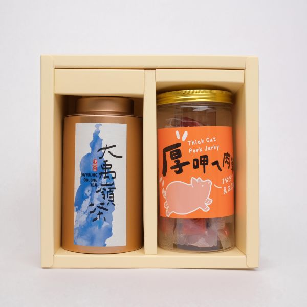 【茶食禮盒】頂級大禹嶺茶150g＋厚呷ㄟ肉乾(2罐裝/盒) 