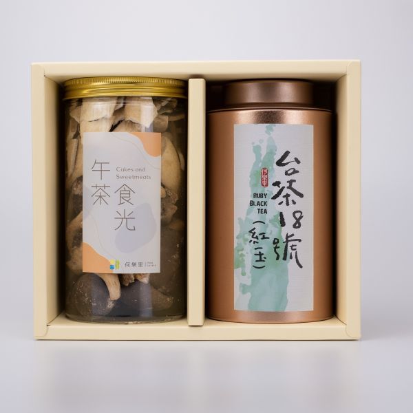 【茶食禮盒】手採台茶18號(紅玉紅茶)50g＋綜合菇菇脆片(2罐裝/盒) 