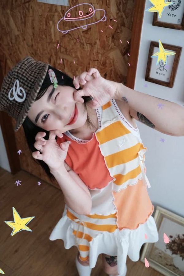 自家改製縫線拼接蝴蝶結背心 