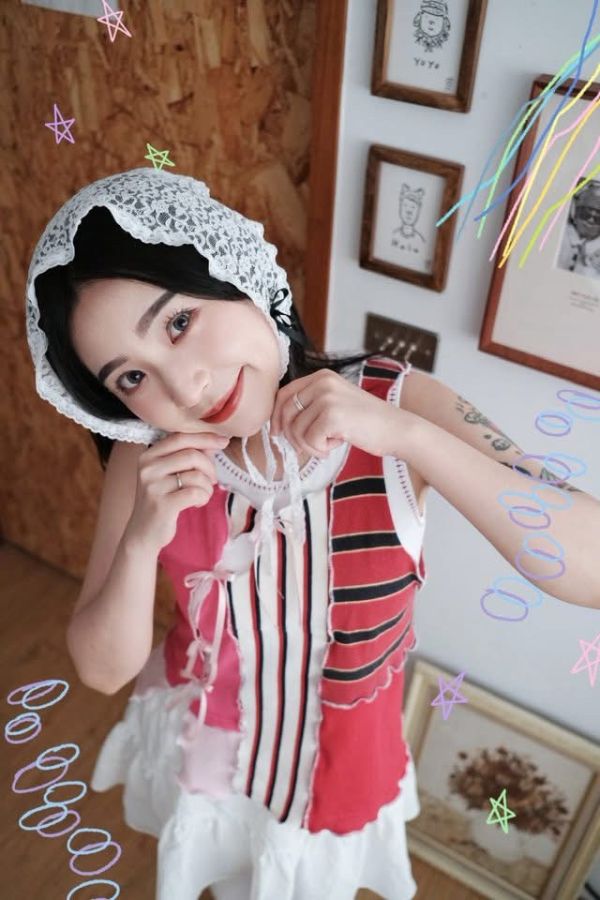 自家改製縫線拼接蝴蝶結背心 