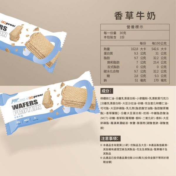 蛋白威化餅【香草牛奶】盒裝10入｜GoPower 