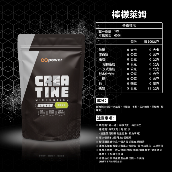微粉化肌酸【檸檬萊姆】420g｜GoPower 