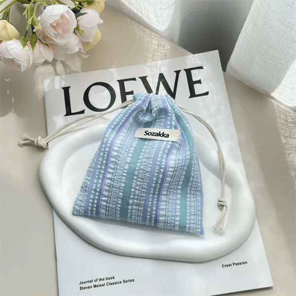 ▍贈品 ▍直紋棉麻束口袋 (隨機選色)｜Sozakka 