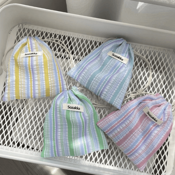 ▍贈品 ▍直紋棉麻束口袋 (隨機選色)｜Sozakka 