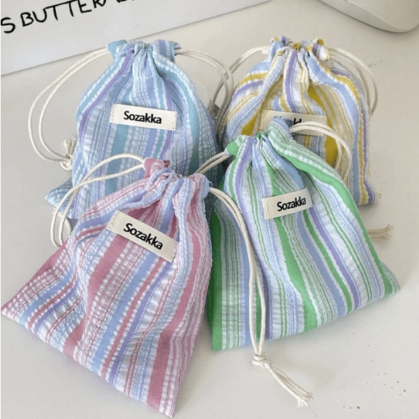 ▍贈品 ▍直紋棉麻束口袋 (隨機選色)｜Sozakka 
