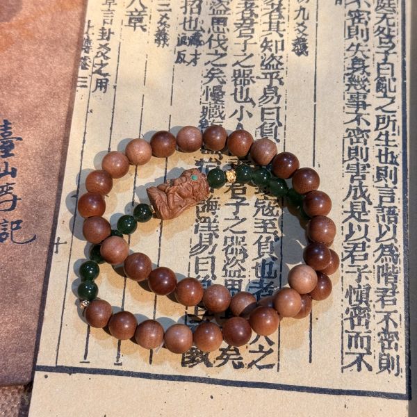 原創設計款｜坐蓮扎基 老山檀 雙圈設計款 碧玉 扎基拉姆 扎基娘娘 藏地女財神 招財 